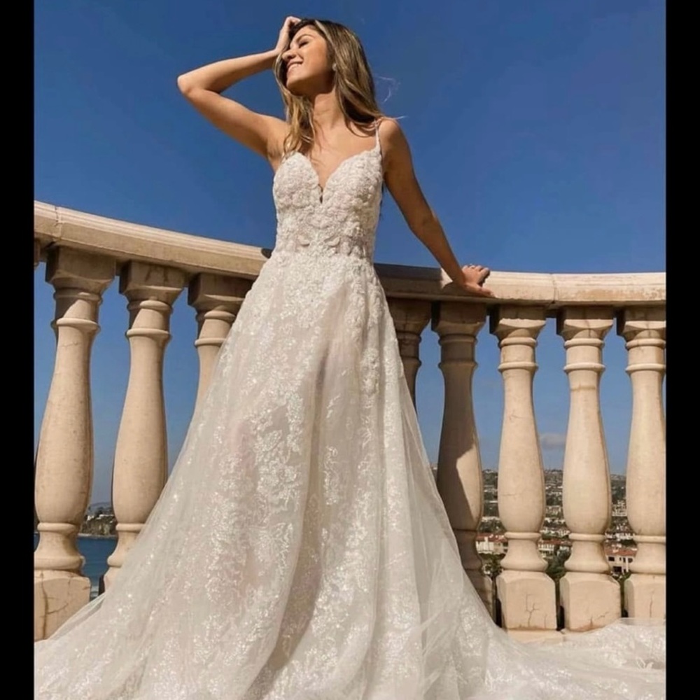 Essense of Australia A Line Wedding Dress in white sparkle lace